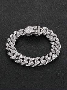 kuuioe 1 件装欧美时尚链条水钻手链方形水钻圆形心形女士复古朋克风格嘻哈珠宝情人节 - 銀色 - 查看 14