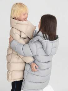 Annil 男童女童冬季保暖可脱帽长款羽绒服灰色 - 灰色 - 查看 2