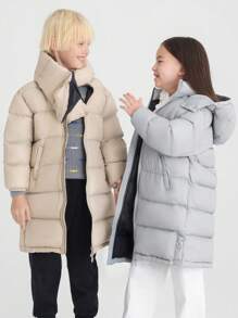 Annil 男童女童冬季保暖可脱帽长款羽绒服灰色 - 灰色 - 查看 1