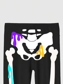 2件套骷髏心臟聖誕節貼身少女睡衣套裝，適用於家居休閒穿著 - 彩色 - 查看 3