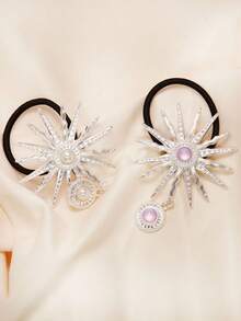 珍珠吊墜和鋅合金向日葵女士髮圈配件,優雅多變的低馬尾髮型風格