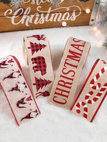 One Piece Christmas New Ribbon Decoration Gift Stick Santa Letter Imitation Linen Red Ribbon Diy Bow - Beige - View 4
