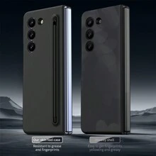 1入女孩專用粉色折疊式皮紋啞光金屬飛龍設計觸控筆＆硬殼＆筆槽＆防摔＆多重保護＆薄型＆商務風格掀蓋手機套，不吸指紋，適用於三星Galaxy Z Fold5 Fold4 Fold3 - 少女粉 - 查看 10