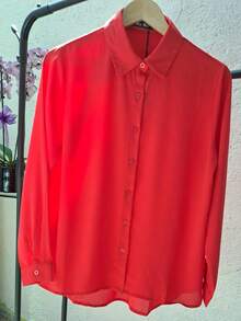 BLUSA CAMISERA PARA MUJER COMTEMPORANEA CON ESTILO - Rojo - Ver 2