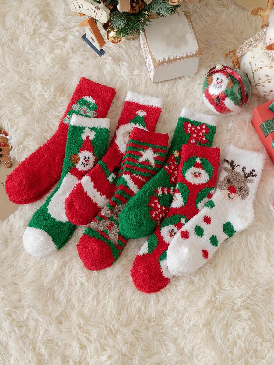 7雙女款珊瑚絨聖誕節襪子