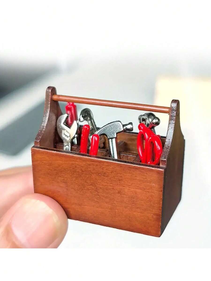 1入組迷你工具箱&金屬工具套裝,1:12微型玩具套裝 - 棕色 - 查看 1
