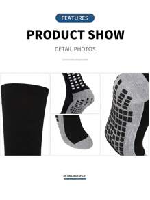 1雙男士專業長款足球襪,厚實防滑毛巾底部表現過膝運動襪 - 黑色 - 查看 6