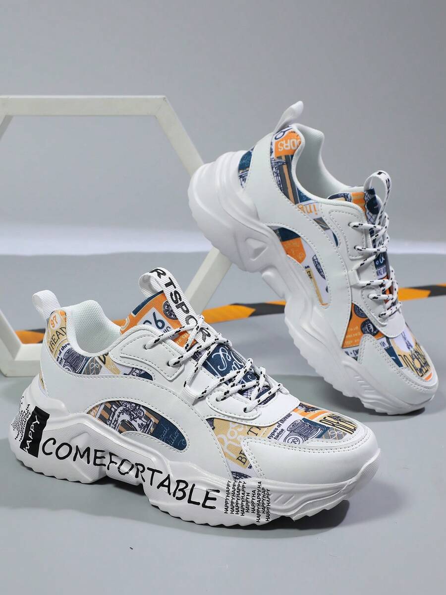 女士新款時尚增高防滑耐磨休閒鞋,帶鞋帶的戶外圓頭低幫運動鞋 - 彩色 - 查看 1