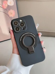 With Phone Charm Holder 1pc Matte Black Tpu Simple Phone Case And Metal Magnetic Slouchy Bracket Compatible With Apple, Compatible With Samsung, Compatible With Huawei, Compatible With Redmi Models,International Version, Not The Domestic Version - Black - View 2