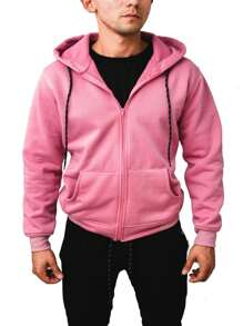 Zipper Sweatshirt Urban Fashion Premium Soft Cotton Hoodie Open Fashion Waist Bag And Hood - 藕粉色 - 查看 1