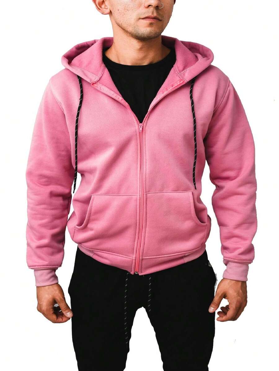 Zipper Sweatshirt Urban Fashion Premium Soft Cotton Hoodie Open Fashion Waist Bag And Hood - 藕粉色 - 查看 1