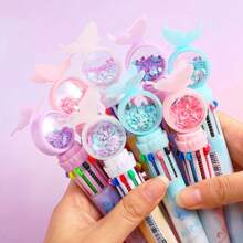 1pc Blue Color 10-color Butterfly Glitter Ballpoint Pen - Blue - View 9