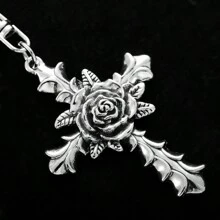 紅玫瑰十字車鑰匙鍊吊飾 1個 - 銀色 - 查看 3