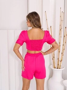 Women Two-piece Outfits - 玫紅色 - 查看 2