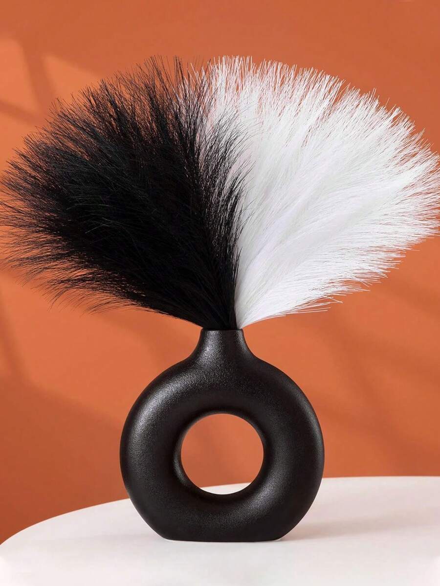 10 cái Cỏ Pampas nhân tạo , Đen & Trắng Màu sắc , Chiều dài 55cm/21.65in , lông tơ Hoa giả Đối với Boho Đồ trang trí , Halloween & Giáng sinh Đồ trang trí , Cái bình hoa Chất làm đầy Đối với Nhà nông Nhà  Trang trí đám cưới In Mùa thu - Nhiều màu - Xem 1