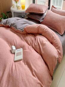 Simple Solid Color Double-Needle Duvet Cover - Multicolor - View 7