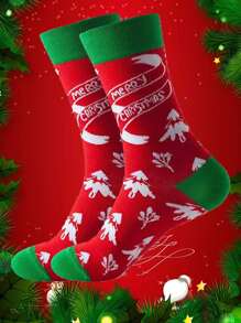 1 Đôi Tất Giáng Sinh, Kiểu Tất Cao Đến Giữa Bắp Chân Dễ Thương Thời Trang Cho Các Cặp Đôi, Học Sinh Và Nam/Nữ, Quà Tặng Giáng Sinh, Cỡ 3.5-4.3 - Đỏ - Xem 1