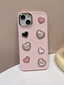 1入粉紅色心形人造珍珠裝飾電鍍按鍵手工DIY手機殼 - 粉色 - 查看 5