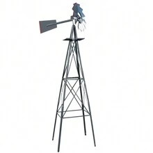 8FT Weather Resistant Yard Garden Windmill - Gray & Red - View 3