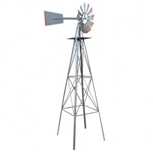 8FT Weather Resistant Yard Garden Windmill - Gray & Red - View 2