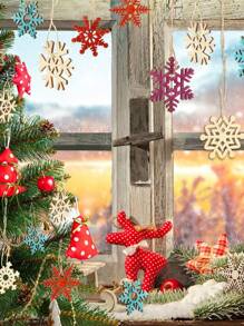 10pcs Unfinished Christmas Wooden Snowflake Ornament, Blank Hollow Hanging Decorations With Rope, Diy Craft, Xmas Tree Decoration,Christmas