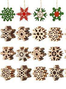 10pcs Unfinished Christmas Wooden Snowflake Ornament, Blank Hollow Hanging Decorations With Rope, Diy Craft, Xmas Tree Decoration,Christmas