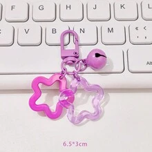 可愛的五角星鈴鐺掛飾,優雅的糖果色馬卡龍袋鑰匙鍊,女性女孩子的車掛飾鑰匙頭環。空心透明亞克力配件手機殼、背包diy裝飾。 - 紫色 - 查看 1