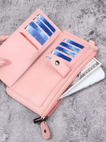 1 件时尚长款钱包，带吊坠装饰，双扣和拉链开合，适合男士和女士日常使用和约会礼物，新款多卡槽零钱包，大容量钱包，黑色和粉色礼物