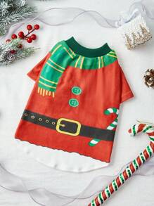 PETSIN 1 件聖誕寵物印花落肩袖 T 卹