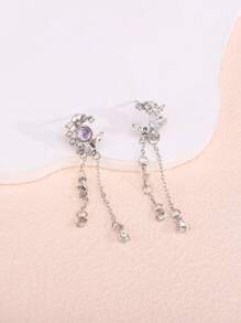 1對不對稱月亮與蝴蝶耳環 - 銀色 - 查看 2