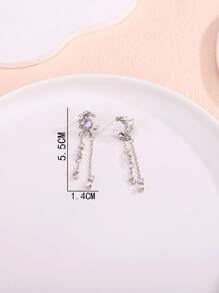 1對不對稱月亮與蝴蝶耳環 - 銀色 - 查看 3