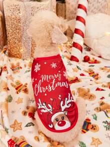 PETSIN 1pc Pet Christmas Reindeer Suit Style Festive Dress Snowflake Print Pet Vest