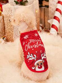 PETSIN 1pc Pet Christmas Reindeer Suit Style Festive Dress Snowflake Print Pet Vest