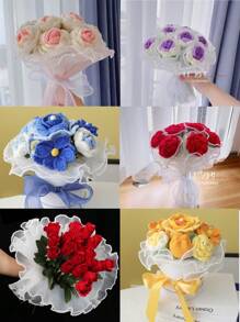 1pc Wrapping Paper With Wavy Pattern, Faux Pearl Net Ribbon, Artificial Flower Bundle Packaging Material, Suitable For Festival, Wedding, Birthday Decoration, Florist Supplies Diy Flower Arrangement Packaging Decoration, Back To School Valentine Day - Black - View 9