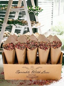 1 Juego de conos de confeti de papel Kraft personalizados, soporte de bandeja de boda, bandeja de caja de soporte de cono de confeti para ceremonia de compromiso, decoración para fiesta de boda - Caqui - Ver 3