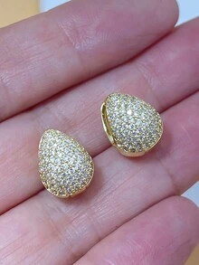 1對/套18K鍍金銅水滴形方晶鋯石懸空耳環,適用於派對 - 金黃色 - 查看 4