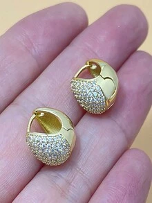 1對/套18K鍍金銅水滴形方晶鋯石懸空耳環,適用於派對 - 金黃色 - 查看 2