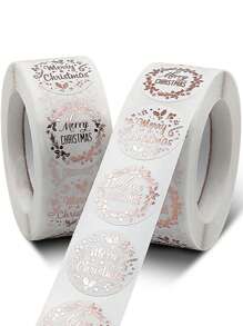 500 unidades/rolo de adesivos em formato de guirlanda de Natal com saudações de "Feliz Natal"
