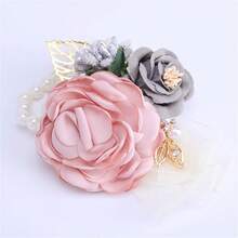 1入組人造玫瑰新娘手腕花,珍珠伴娘手鐲花腕花,婚禮聚會用品 D675