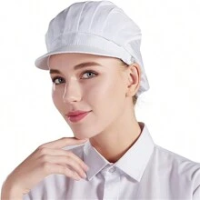 1頂白色廚師帽,男女廚師廚房防塵食品工廠工作帽 - 白色 - 查看 7