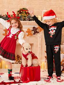 PETSIN 1pc Pet Christmas Reindeer Suit Style Festive Dress Snowflake Print Pet Vest
