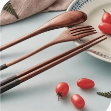 1pc Three-piece Spoon, Fork And Chopsticks Creative Adult Wooden Wire-wrapped Tableware Set - Phoebe color - View 3