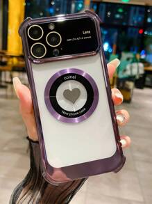 1 件磁性吸附、四角防摔、大窗口 Tpu、金屬心形裝飾手機殼,相容於 Iphone - 紫色 - 查看 1