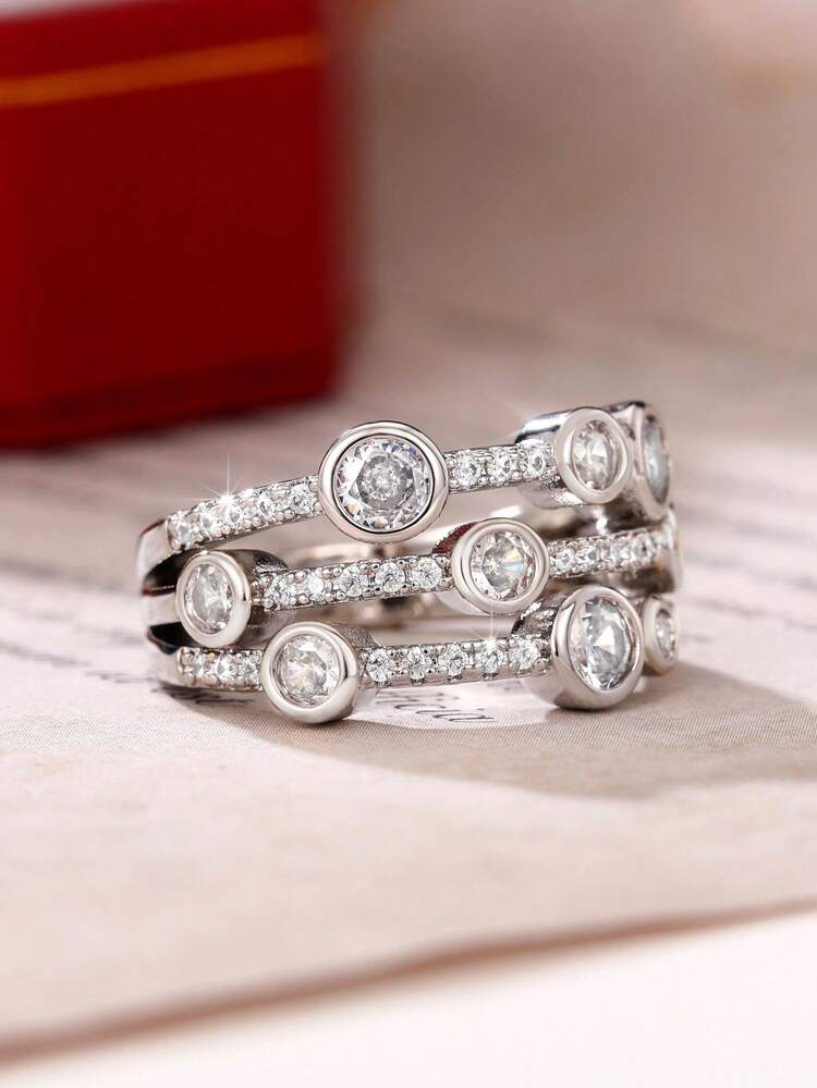 1pc Elegant Cubic Zirconia Ring, Women's Wedding Engagement Party Jewelry, Valentine's Day Gift, Gift For Mom, Mother's Day Present