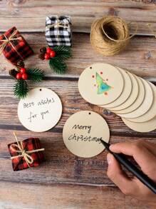 5/10/25/50/100入組未完成的帶孔木質圓片,3英寸圓形木片用於手工藝品空心木裁剪木質標籤裝飾標籤掛飾,diy繪畫材料包 - 紅木色 - 查看 1