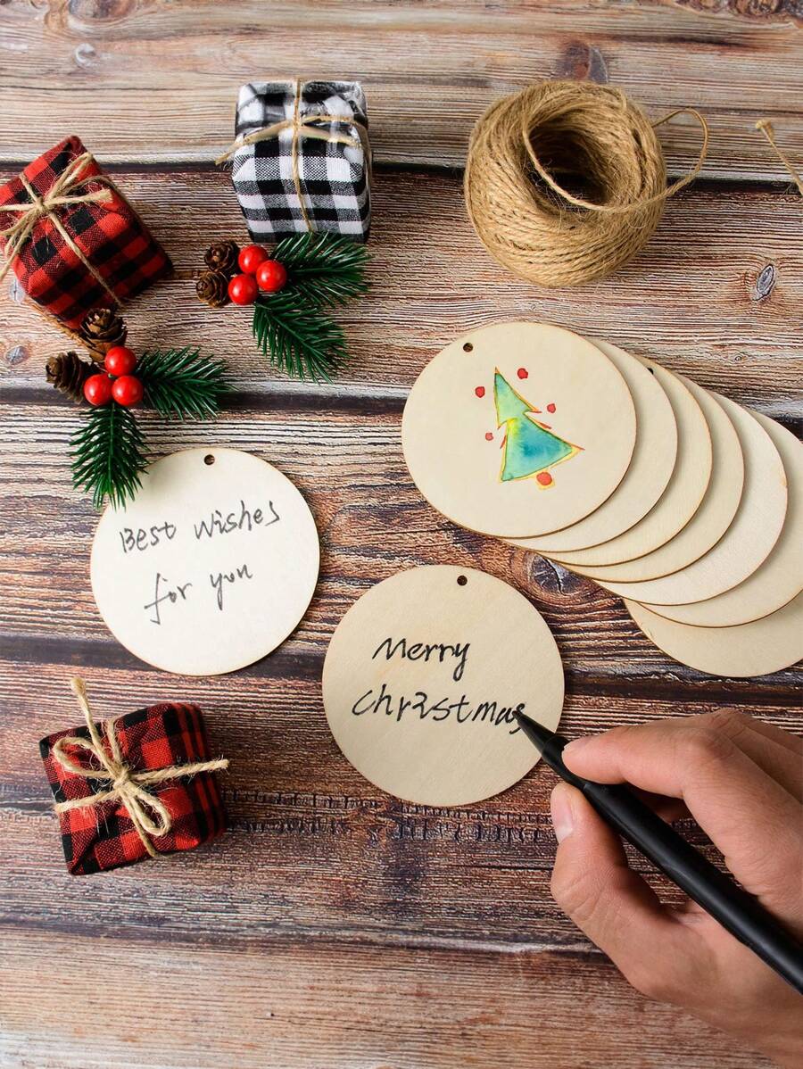 5/10/25/50/100入組未完成的帶孔木質圓片,3英寸圓形木片用於手工藝品空心木裁剪木質標籤裝飾標籤掛飾,diy繪畫材料包 - 紅木色 - 查看 1