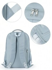 Floless 校園可愛美學背包,休閒日包kawaii女子書包,防水耐用大容量多口袋工作筆電背包,適用於15.6英寸電腦,經典校園旅行背包適用於女性和男性 - 淺藍色 - 查看 7