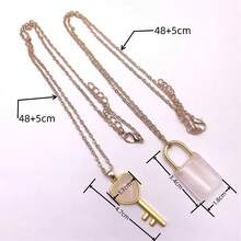 1 套時尚個人化項鍊吊墜 - 心形和鑰匙形吊墜,天然水晶和金屬雕刻,適合情侶日常佩戴和作為禮物