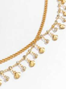 1件時尚性感比基尼鑲嵌鑽石鏈條腰飾,貝殼形金屬流蘇雙層腰鏈身體珠寶配飾服裝配件 - 金色 - 查看 3