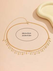 1件時尚性感比基尼鑲嵌鑽石鏈條腰飾,貝殼形金屬流蘇雙層腰鏈身體珠寶配飾服裝配件 - 金色 - 查看 5
